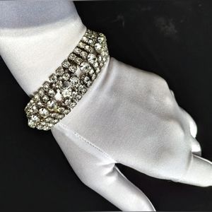 Vintage 50s 60s clear rhinestone bracelet wide silver tone glam retro bling